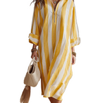 Relaxed Striped Resort Yellow & White Stripe Midi Dress