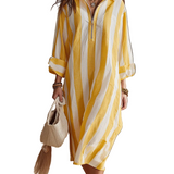 Relaxed Striped Resort Yellow & White Stripe Midi Dress