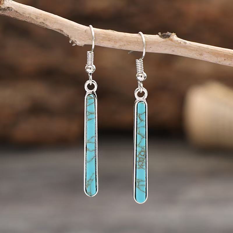 PENDIENTES ELEGANTE ANTIQUE PLATA PLAQUÉ TURQUESA GÉOMÉTRIE MOTIVO GOTA