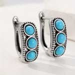 PENDIENTES VINTAGE PLATA PLAQUÉ TURQUESA ÉPAIS ARO
