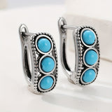 PENDIENTES VINTAGE PLATA PLAQUÉ TURQUESA ÉPAIS ARO