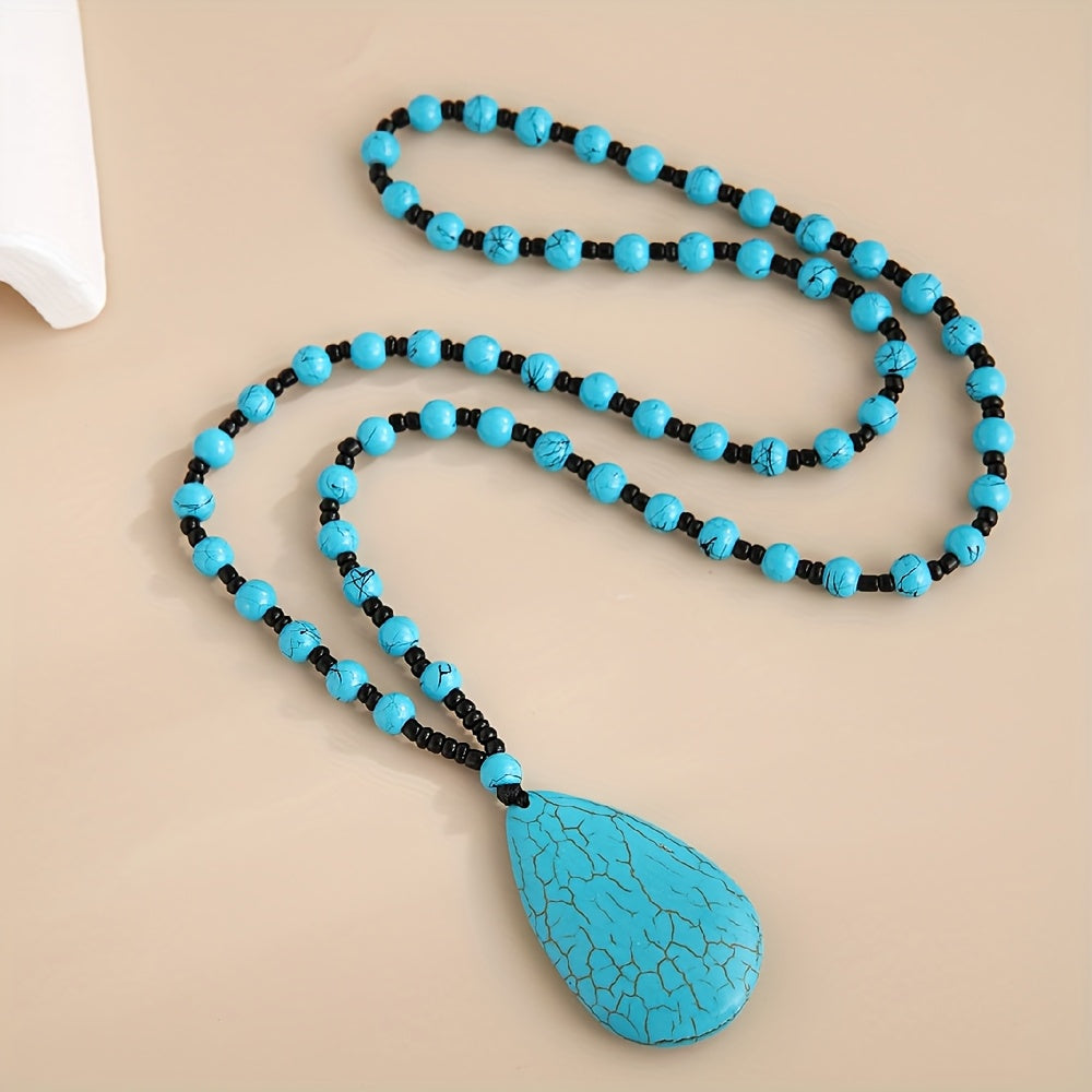 COLLAR BOHEMIO TURQUESA PERLÉ GRANDE GOTA COLGANTE
