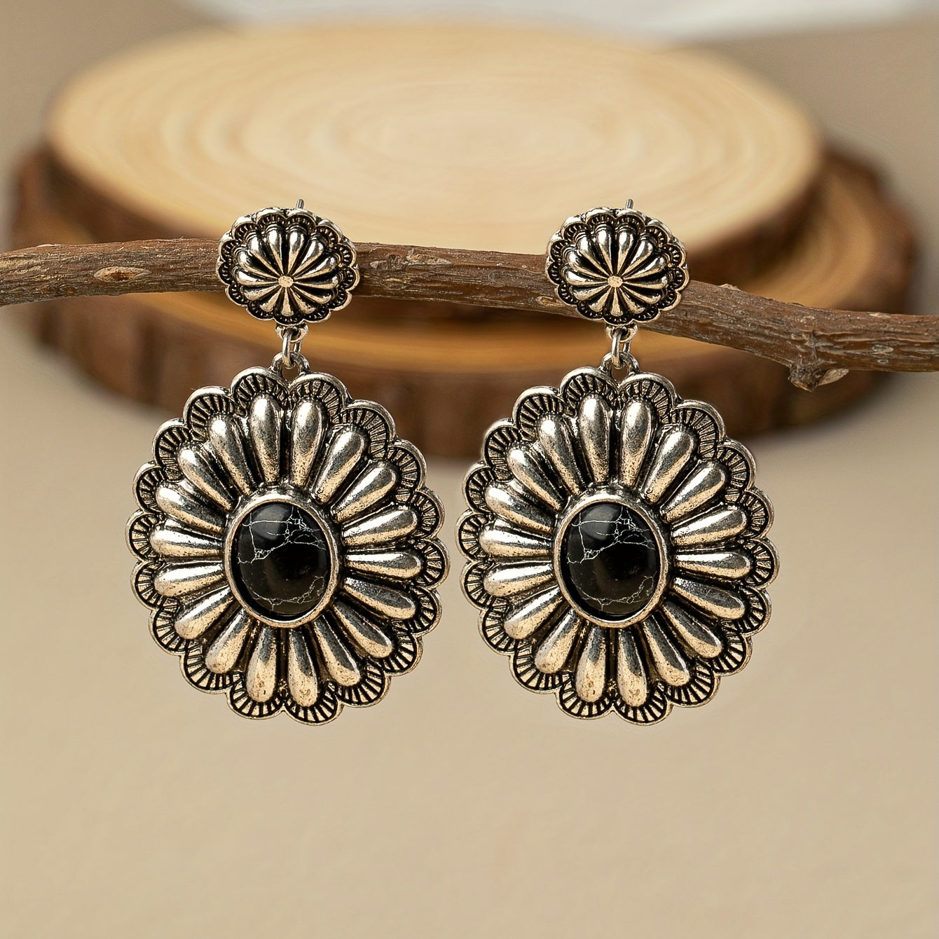 PENDIENTES VINTAGE BOHEMIO TURQUESA REDONDO MOTIVO
