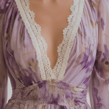 VESTIDO MAXI CON ESTAMPADO ACUARELA LAVANDA - VALERINA MARBELLA