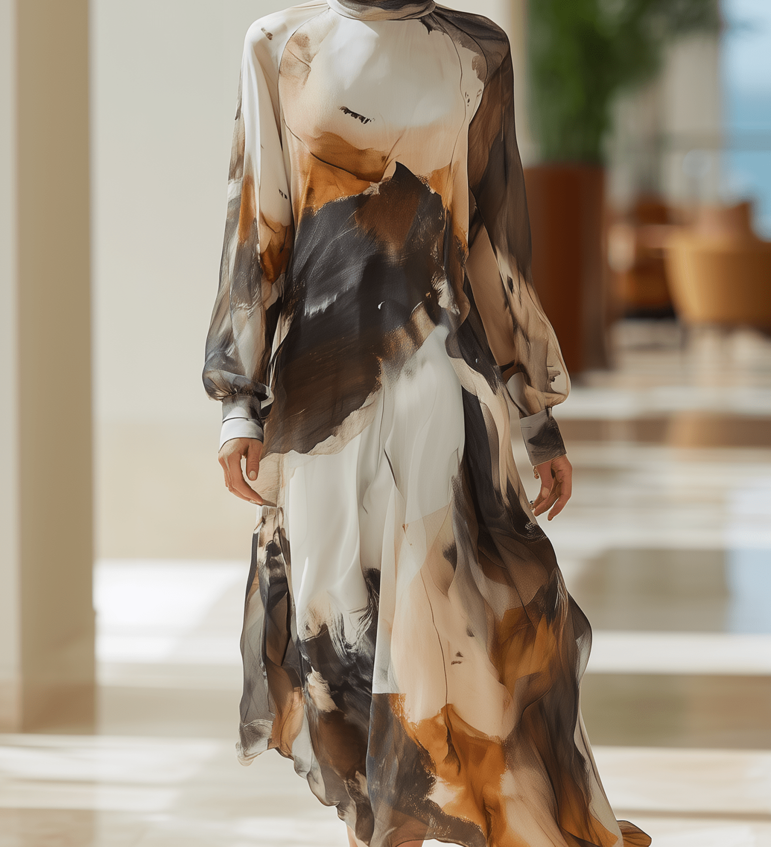 VESTIDO LARGO DE GASA CON ESTAMPADO ACUARELA - VALERINA MARBELLA