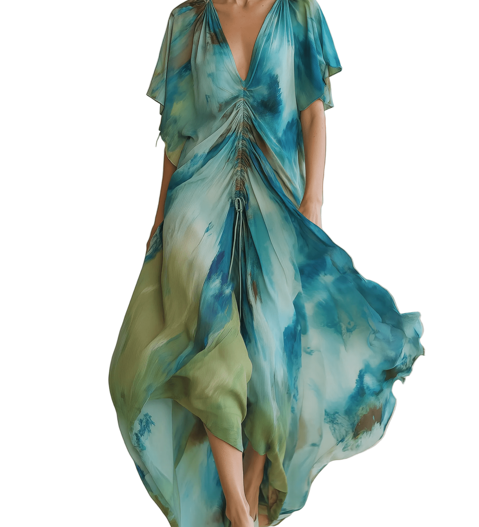 VESTIDO LARGO DE GASA DEGRADADO EN TONOS MARINOS - VALERINA MARBELLA