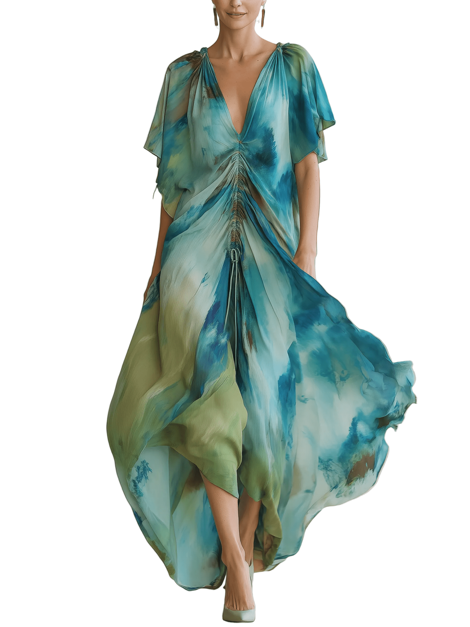 VESTIDO LARGO DE GASA DEGRADADO EN TONOS MARINOS - VALERINA MARBELLA