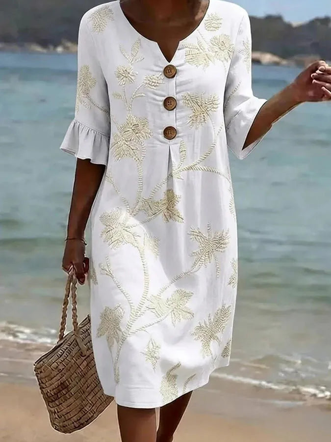 VESTIDO DE PLAYA CON BORDADO FLORAL – GRACIA RELAJADA
