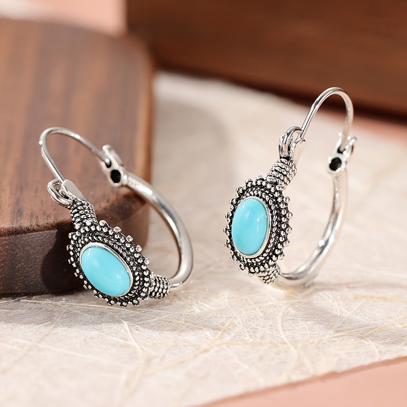 PENDIENTES VINTAGE ETHNIQUE STYLE TURQUESA ÓVALO ARO