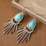 PENDIENTES VINTAGE BOHEMIO ZINC ALLIAGE POMPON DESIGN TURQUESA LARGO