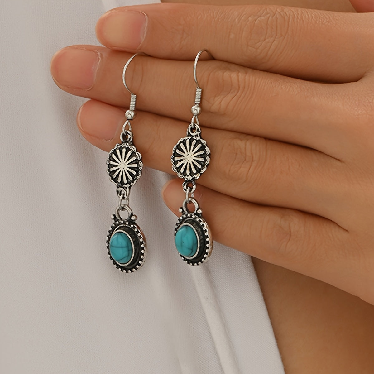 CONJUNTO BOHEMIO TURQUESA & PLATA FLORAL COLLAR Y PULSERA