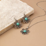 CONJUNTO VINTAGE BOHEMIO TURQUESA FLOR PENDIENTES COLLAR JOYAS