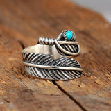 ANILLO BOHEMIO PLUMA TURQUESA STERLING PLATA