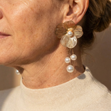 PENDIENTES VINTAGE ORO FLOR PERLA GOTA