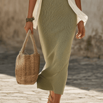 Boho Ribbed Knit Slip Maxi Dress With Lightweight Open Cardigan Set