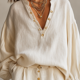 Soft Draped Balloon-Sleeve Two-Piece Set