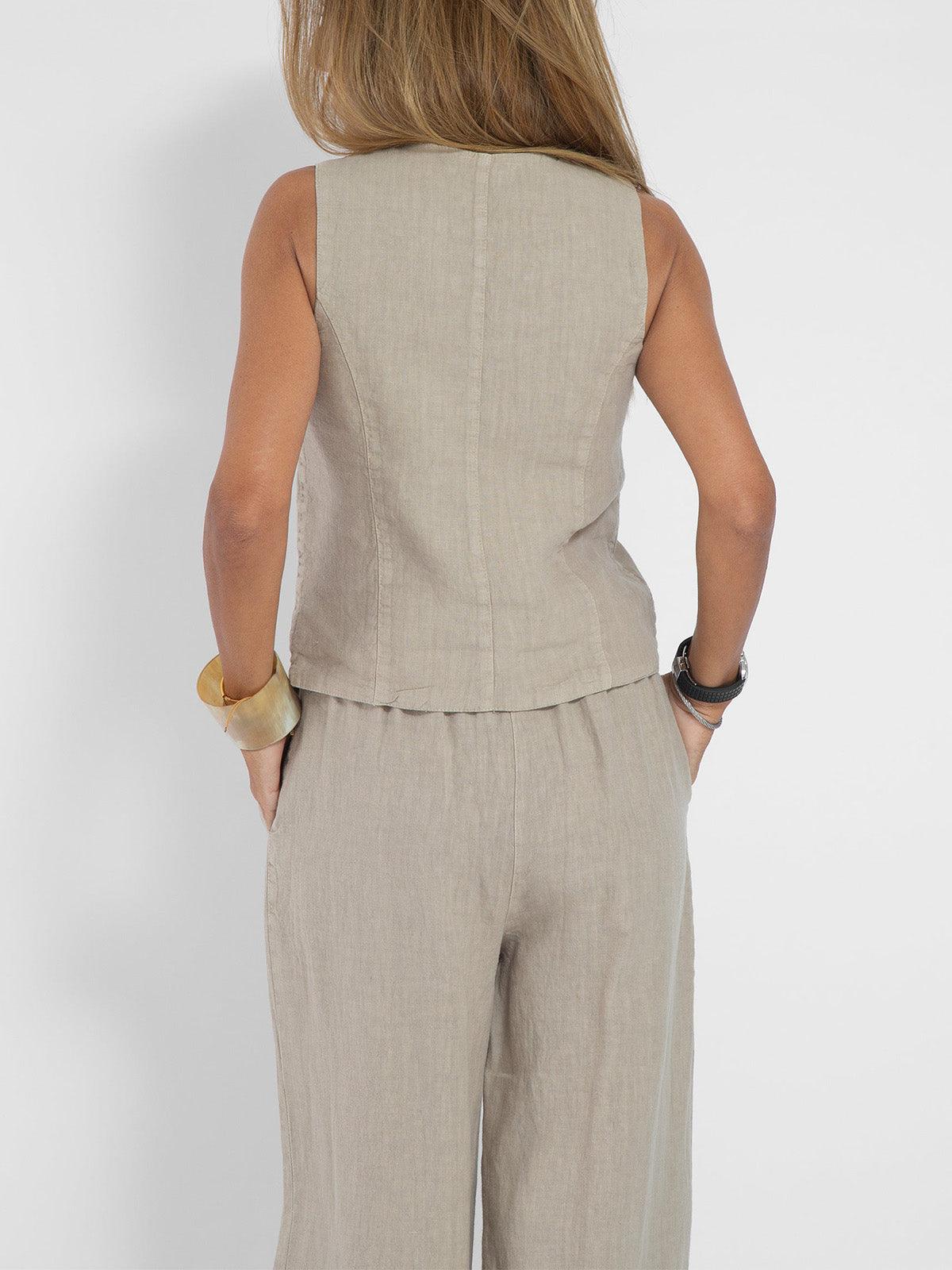 Conjunto casual de algodão com colete e calça