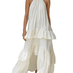 VESTIDO MAXI MARFIL CON CUELLO HALTER Y VOLANTES EN CAPAS - VALERINA MARBELLA