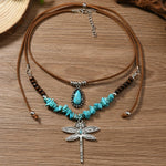 COLLAR BOHEMIO DOS PIEZA TURQUESA LIBÉLULA SUPERPUESTO