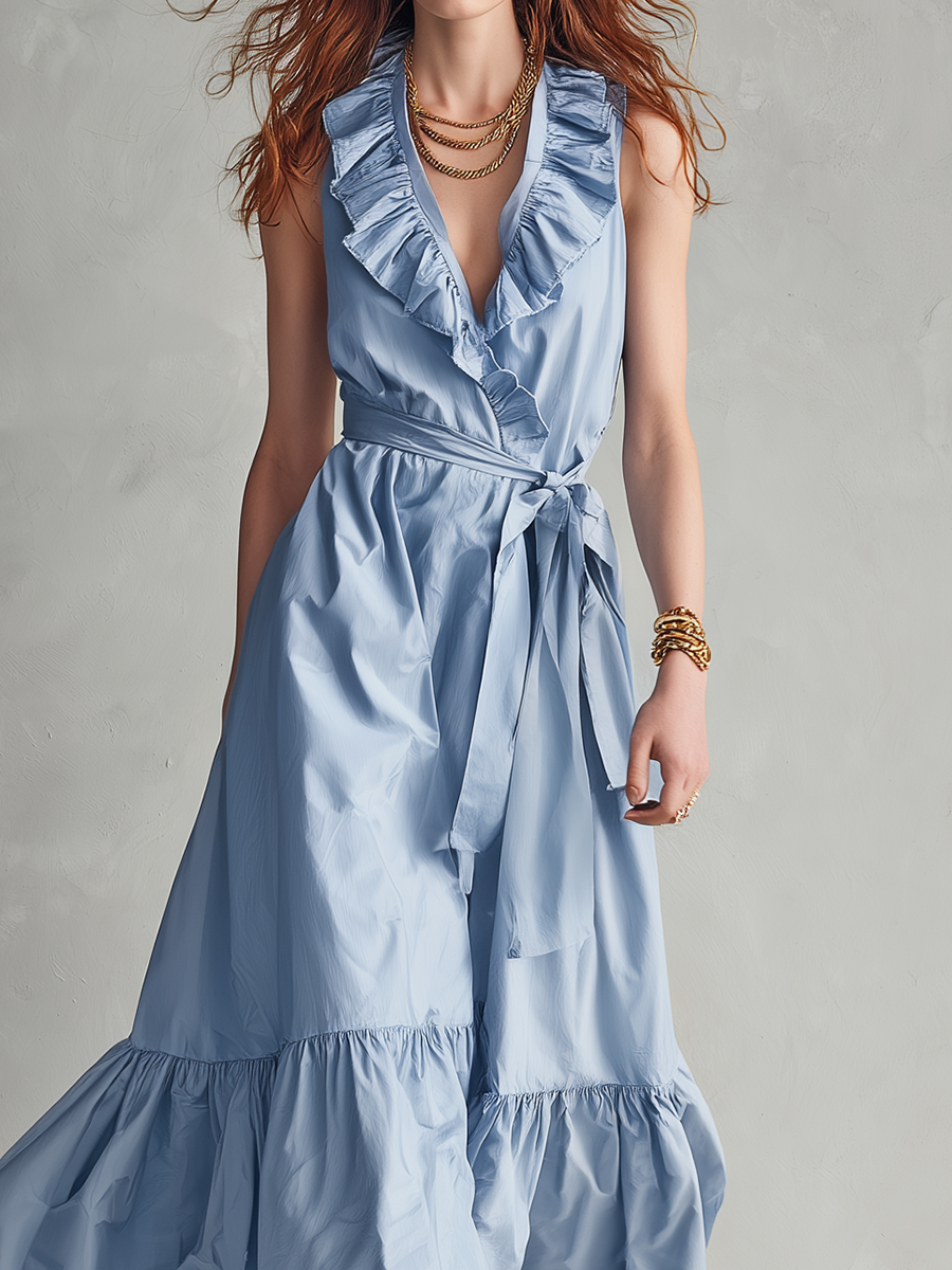 Refined Ruffle-Trim Wrap Maxi Dress