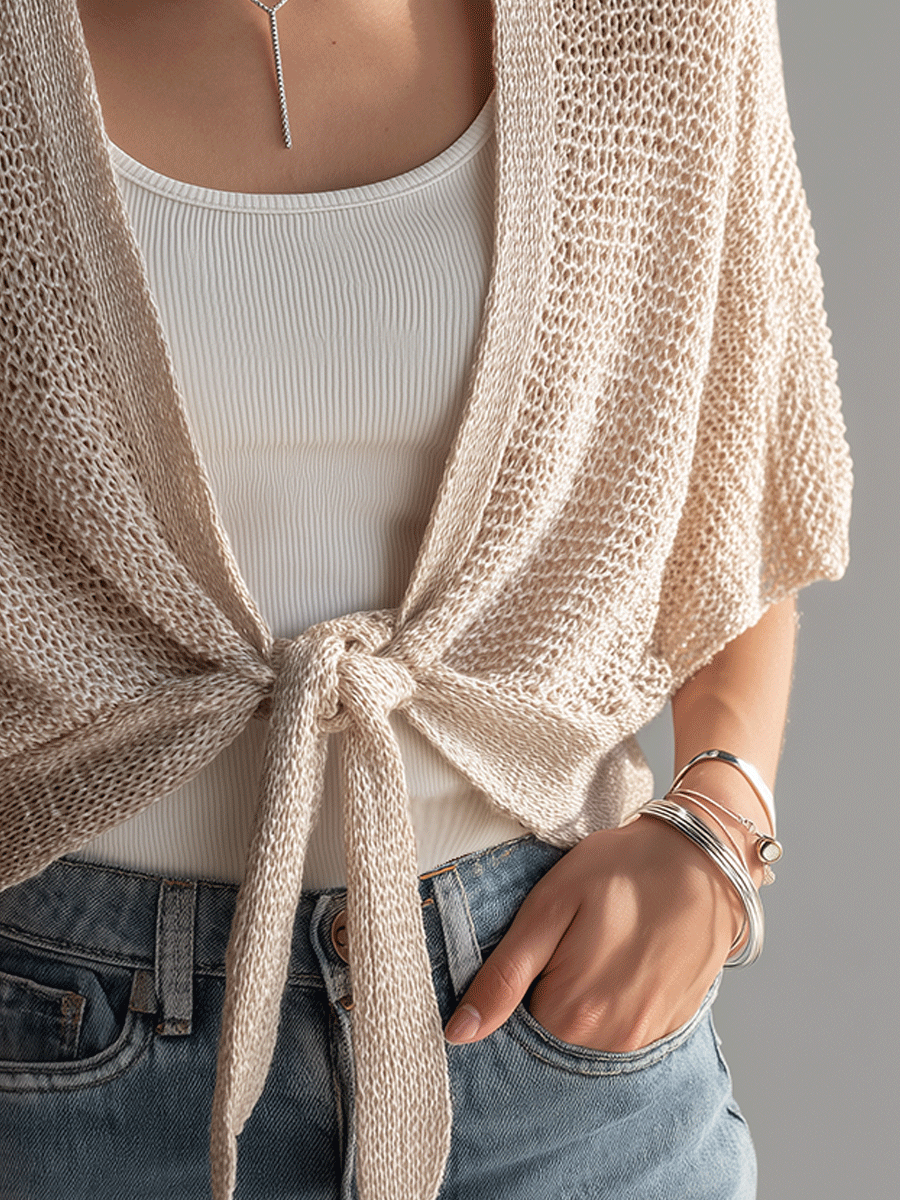 Relaxed Bohemian Tie-Front Knit Cardigan