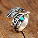 ANILLO BOHEMIO PLUMA TURQUESA STERLING PLATA