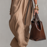 Sophisticated Sand-Tone Belted Midi Dress