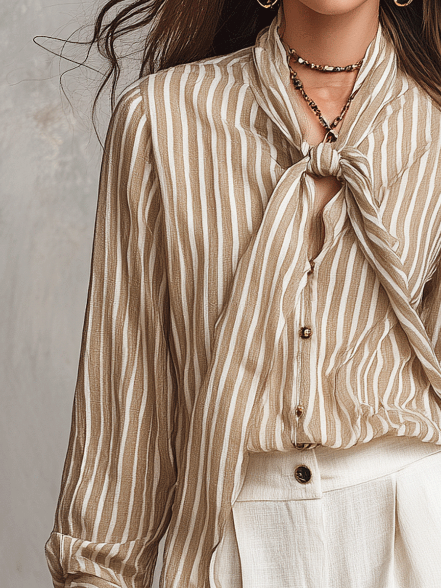 Quiet Bohemian Striped Tie-Neck Shirt