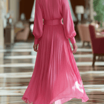 VESTIDO MAXI DE GASA FUCSIA CON LAZO - VALERINA MARBELLA