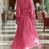 VESTIDO MAXI DE GASA FUCSIA CON LAZO - VALERINA MARBELLA