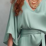 Effortless Mint Green Fluid Wrap Blouse