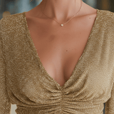 VESTIDO MINI DORADO BRILLANTE AJUSTADO CON FRUNCIDO Y ESCOTE EN V - VALERINA MARBELLA
