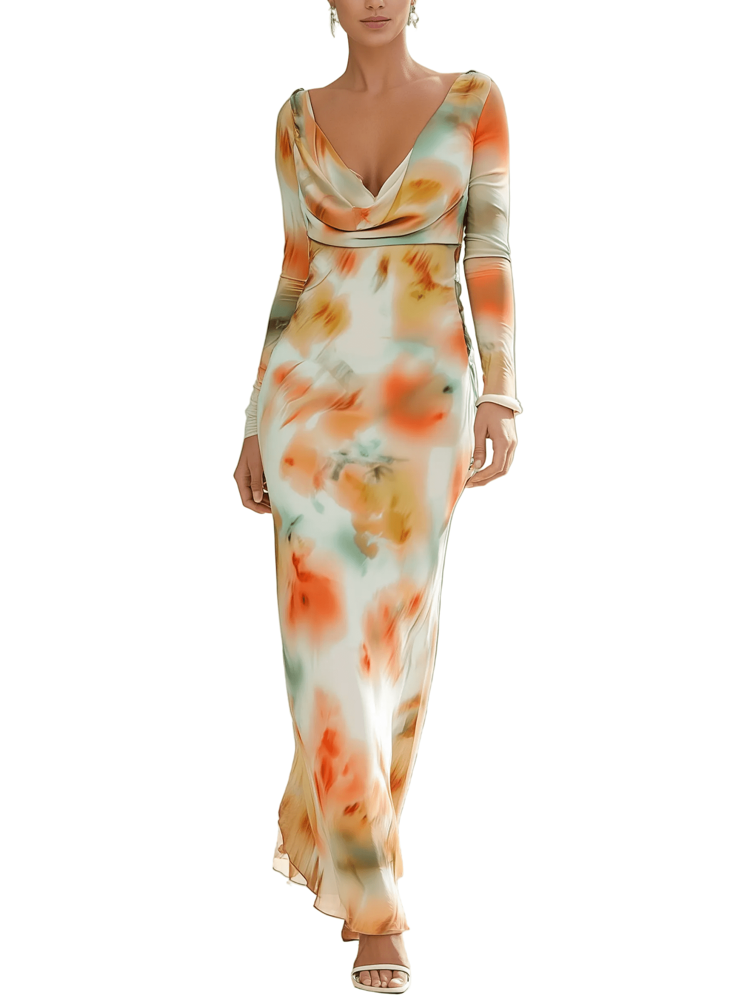 VESTIDO MAXI DE GASA CON ESTAMPADO ACUARELA ATARDECER - VALERINA MARBELLA