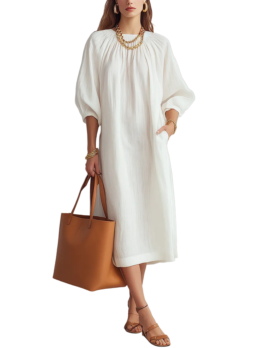 Effortless Cream Relaxed Midi Dress