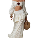 Bohemian Style | Crop Top + Ruffled Long Skirt Two-piece Set