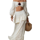 Bohemian Style | Crop Top + Ruffled Long Skirt Two-piece Set