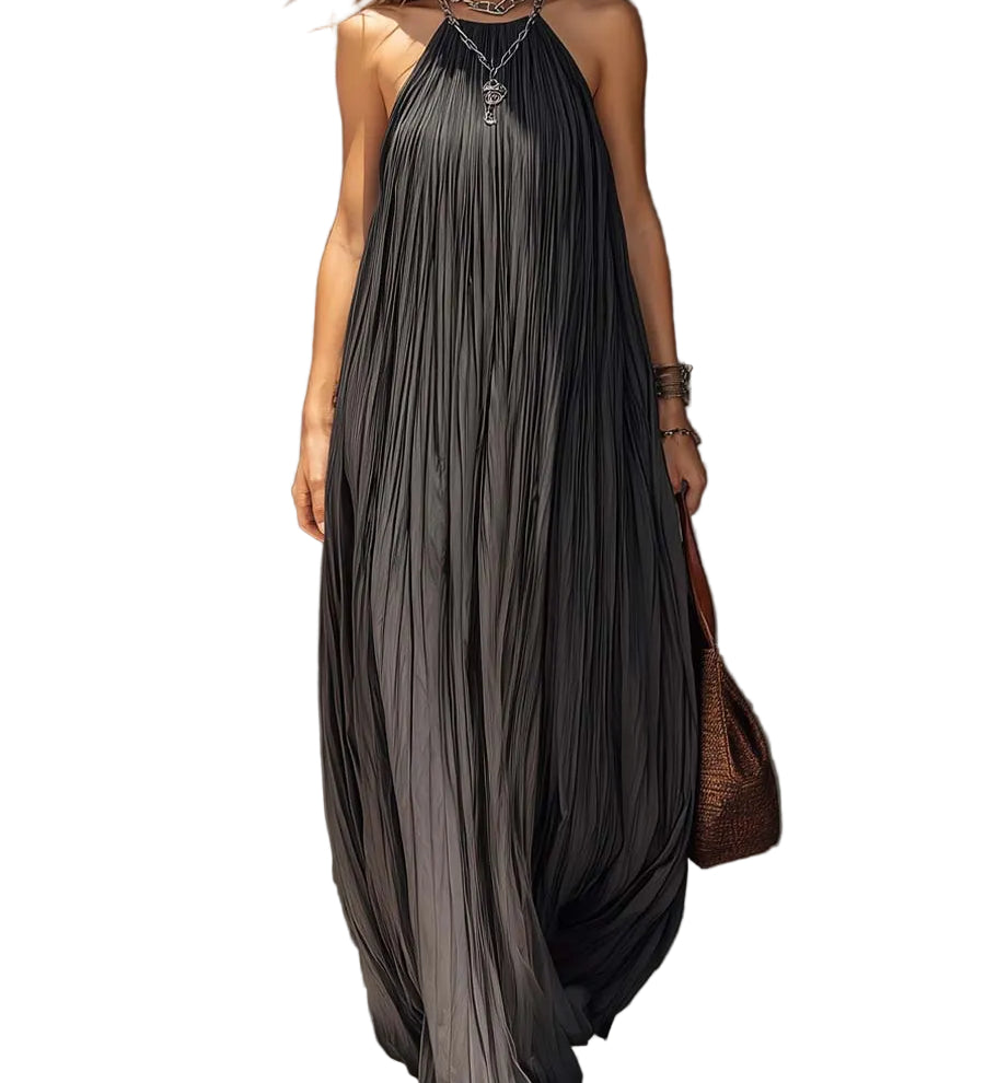 Halter Neck Pleated Maxi Dress