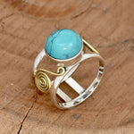 ANILLO BOHEMIO BICOLORE PLAQUÉ REDONDO TURQUESA PIERRE