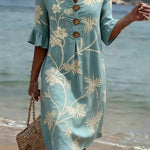 VESTIDO DE PLAYA CON BORDADO FLORAL – LISTA PARA LA PLAYA