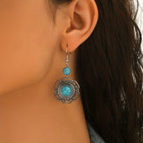 PENDIENTES VINTAGE BOHEMIO IMITATION TURQUESA FLOR GOTA