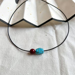 COLLAR BOHEMIO TURQUESA Y CINABRE REDONDO PERLÉ COLGANTE