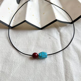 COLLAR BOHEMIO TURQUESA Y CINABRE REDONDO PERLÉ COLGANTE