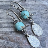 PENDIENTES ELEGANTE RÉTRO FIL ENROULÉ TURQUESA MÉTAL COLGANTE
