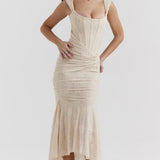 VESTIDO LARGO CON CORSET Y MODELADO ELEGANTE