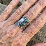 ANILLO VINTAGE FLORAL TURQUESA LARGE SORTIJA PLATA