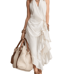 VESTIDO MIDI EN MARFIL CON DRAPEADO ELEGANTE - VALERINA MARBELLA