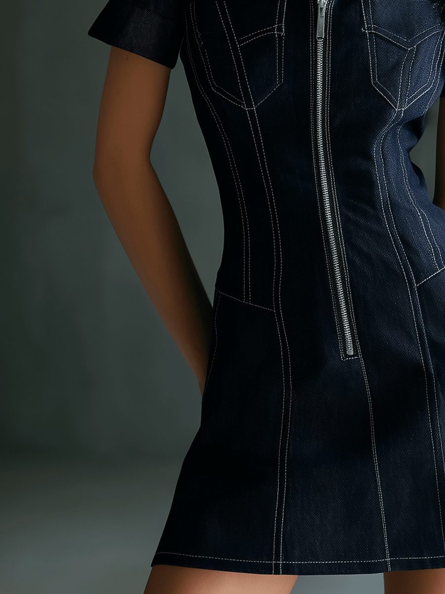 VESTIDO MINI VAQUERO ESTRUCTURADO CON CREMALLERA FRONTAL - VALERINA MARBELLA