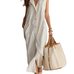 VESTIDO MIDI CAMISERO EN MARFIL SIN MANGAS - VALERINA MARBELLA