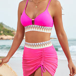 Sexy Patchwork Mesh Pleated Stretch Two-piece Bikini Swimsuit