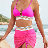 Sexy Patchwork Mesh Pleated Stretch Two-piece Bikini Swimsuit